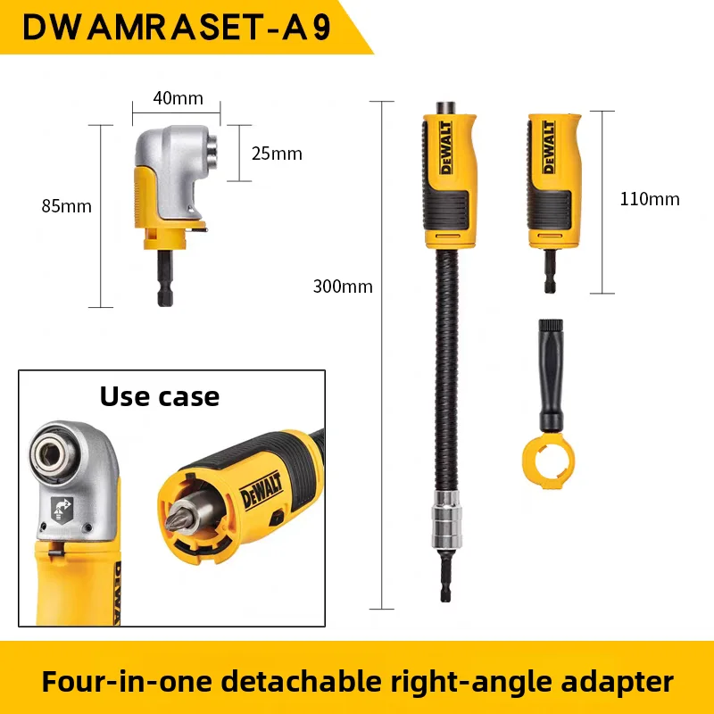 

DEWALT DWAMRASET Right Angle Drill Adaptor FlexTorq 4-in-1 System Compact Straight Flexible Shaft Tool Accessories