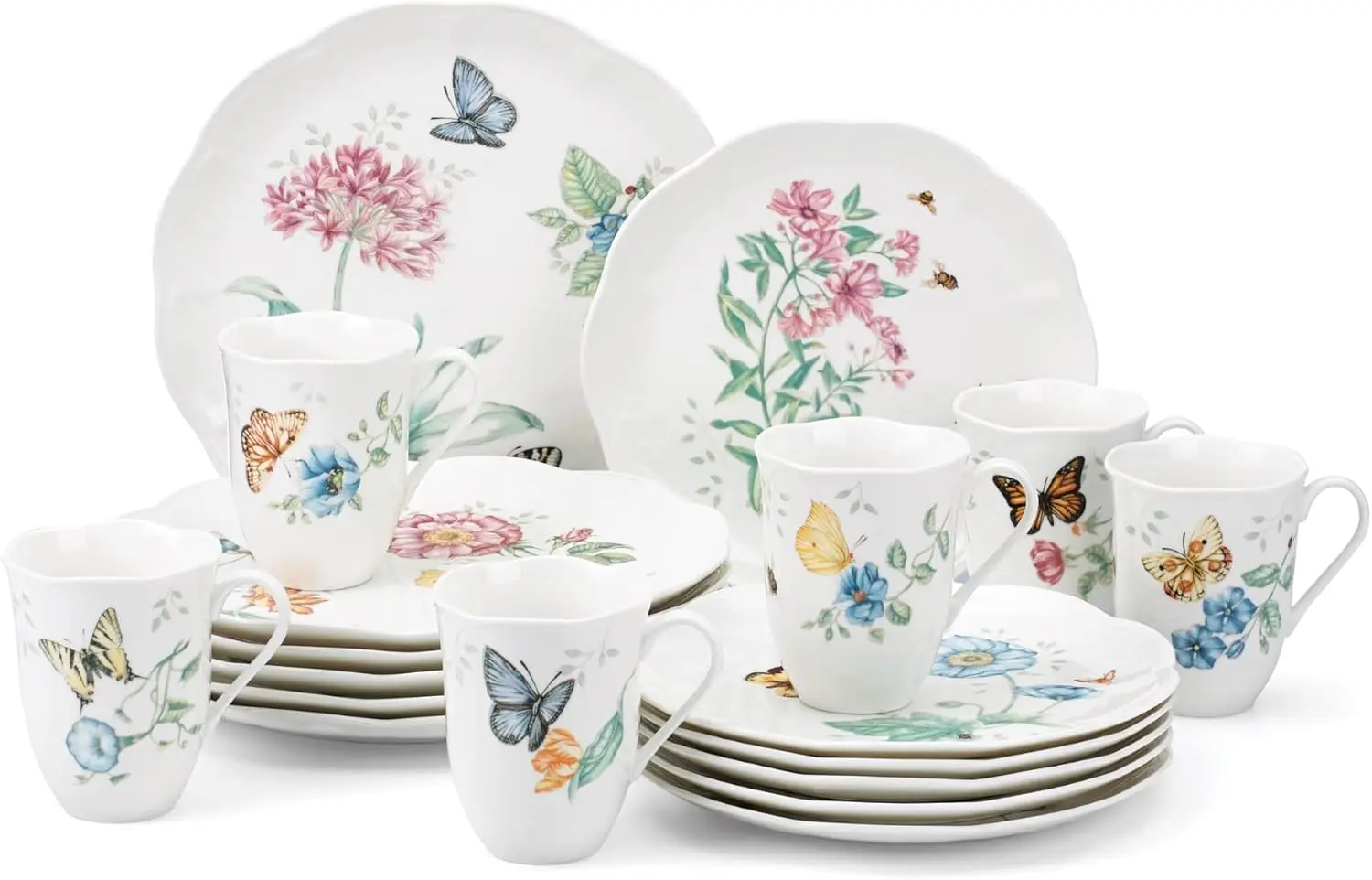 18-Piece Porcelain Dinnerware Set, Service for 6, Butterfly & Flower Design, Microwave & Dishwasher Safe