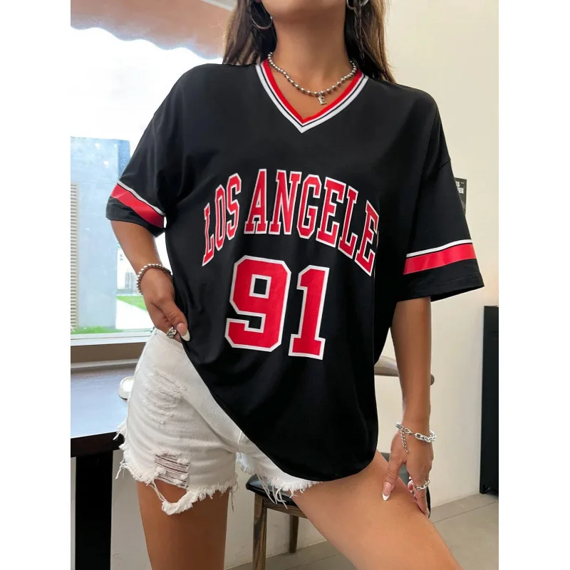 

Retro American-style Oversize Sports Jersey Printed Casual Loose Top for Men and Women