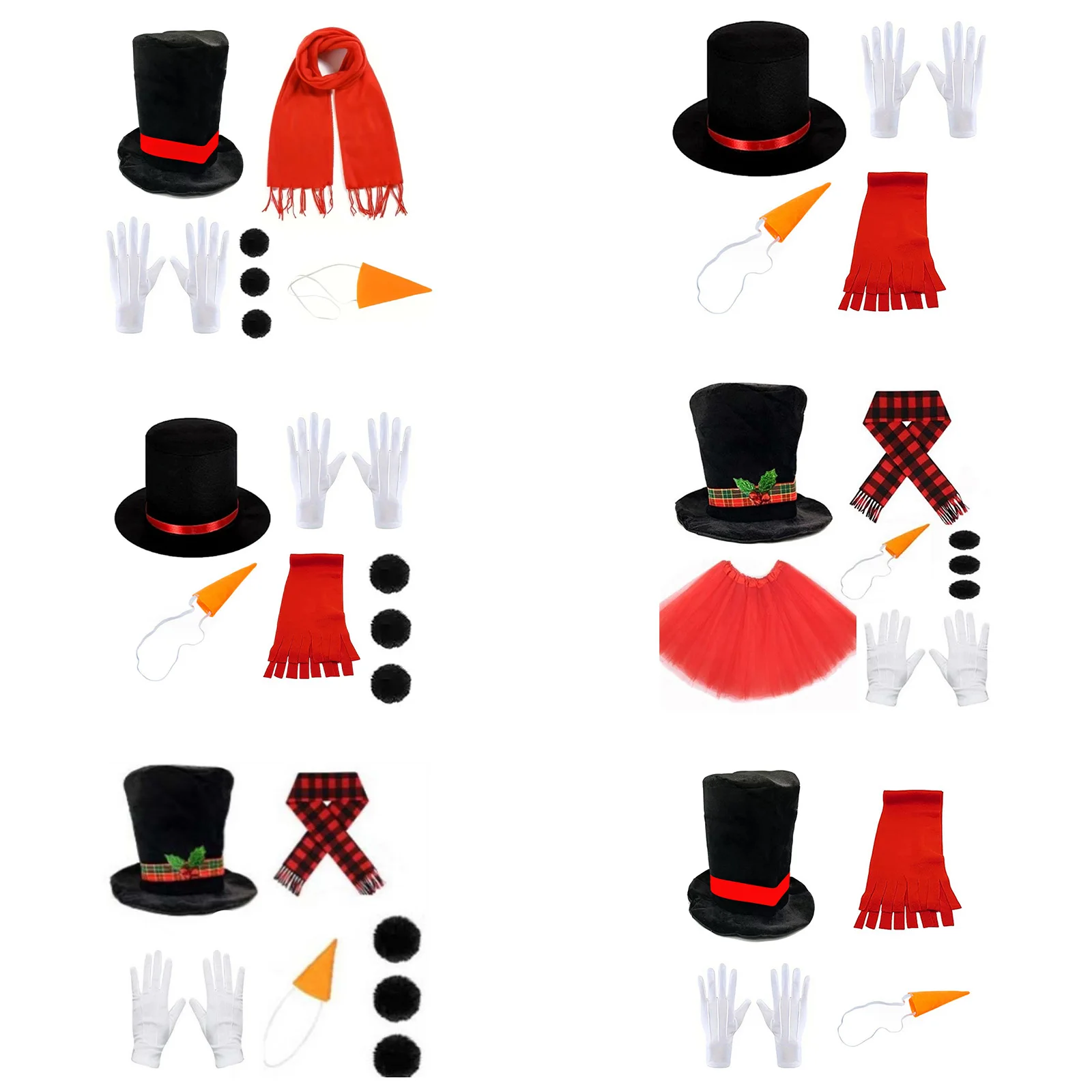Zestawy akcesoriów do kostiumu bałwana, kostium świąteczny, cosplay bałwana, kapelusz, marchewkowy nos, szalik, rękawiczki, pompony, itp.