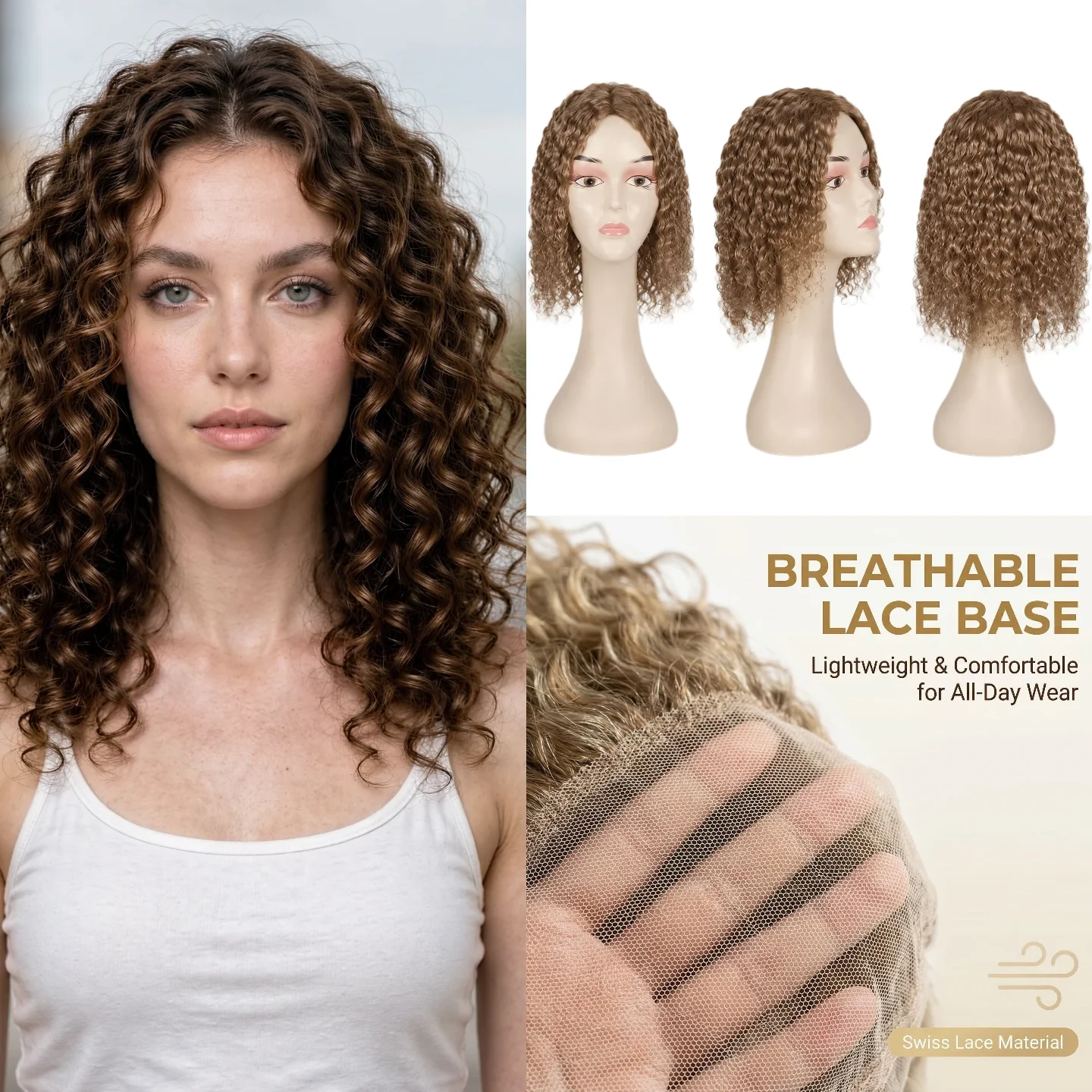 Women Topper 100% Human Hair Hairpiece Swiss Lace 9x14cm 10inch Deep Wave Handmade Color #8 P4-613 7-10Days