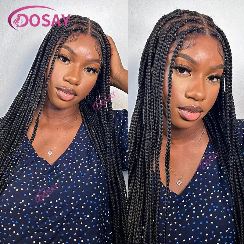 36Inch Synthetic Burgundy Cornrow Full Lace Braided Wigs Long Straight Box Braiding Wig Knotless Box Braid Wig With Baby Hair