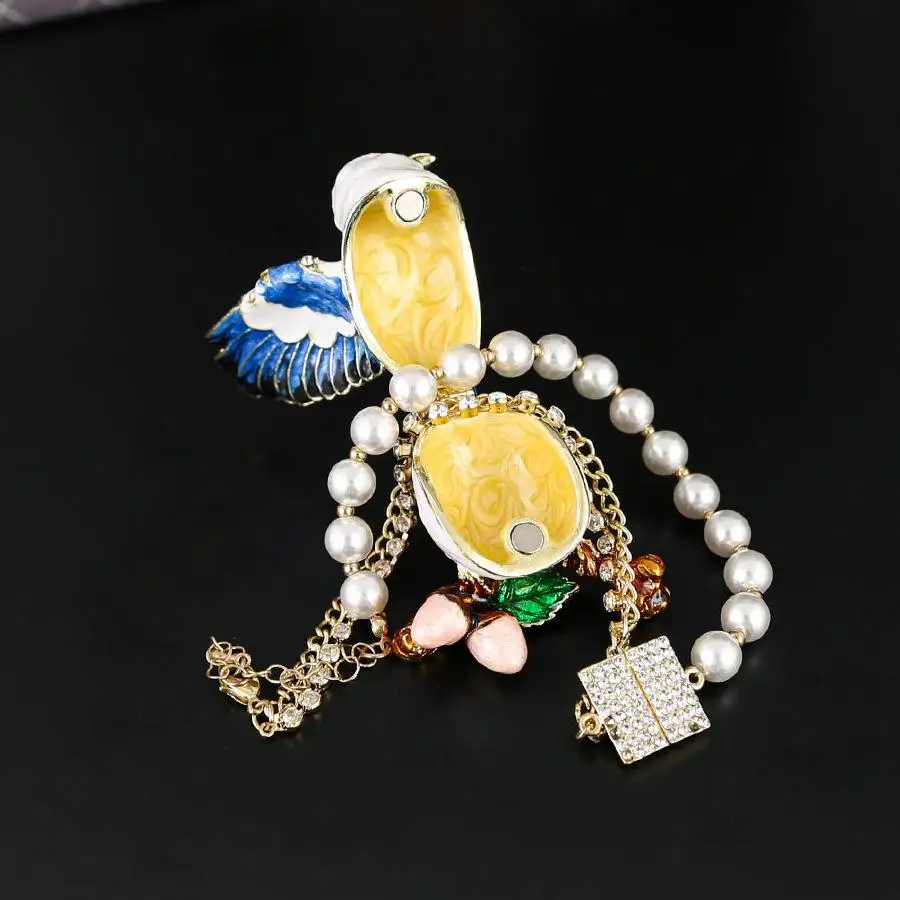 Enamel-decorated diamond-encrusted magpie jewelry box handicraft, jewelry box, dust-proof flip-top earring and ring storage box