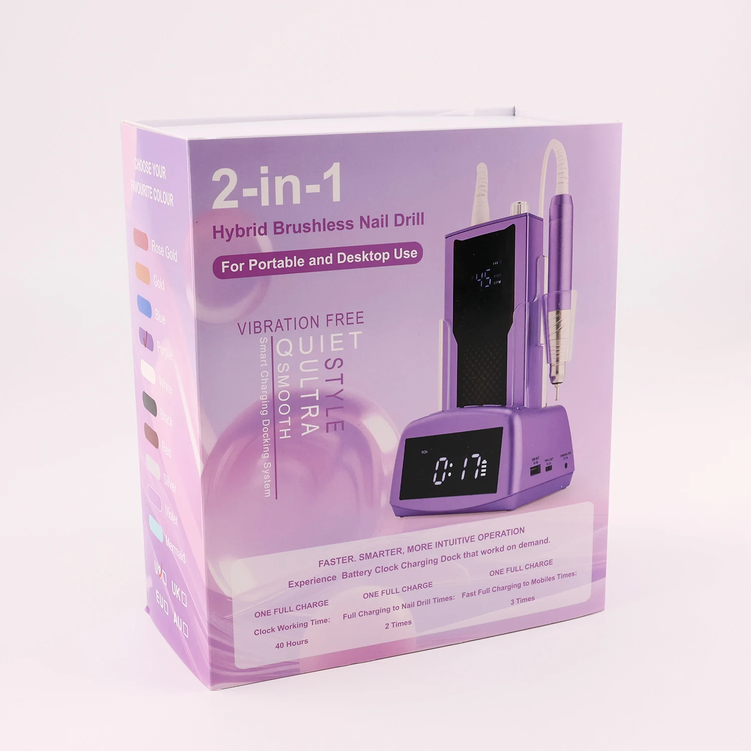 Perceuse sans fil sans balais 45K, haute vitesse, 45000 tr/min, ponceuse à ongles, perceuse électrique, fraisage avec Base de chargement d'horloge