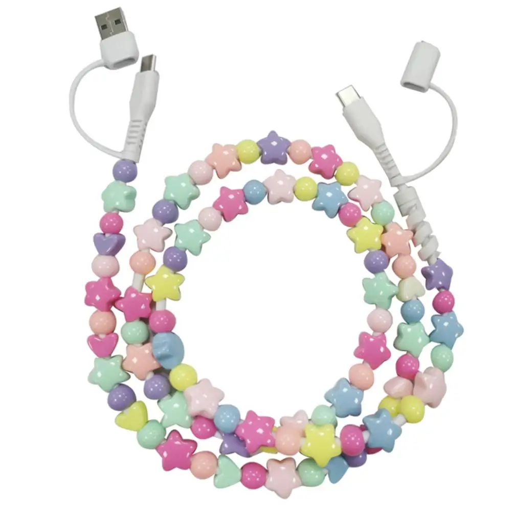 2 في 1 نجمة خماسية مطرز كابل شحن سريع آيفون عالية السرعة PD شحن سريع مزامنة البيانات الخرز كابل الهاتف Z4W0 #5