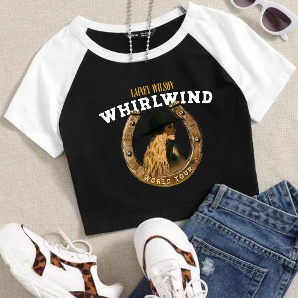 Lainey Wilson Whirlwind World Tour 2025 укороченные топы футболка для девочек модная женская футболка с круглым вырезом и короткими рукавами для фанатов подарочная футболка