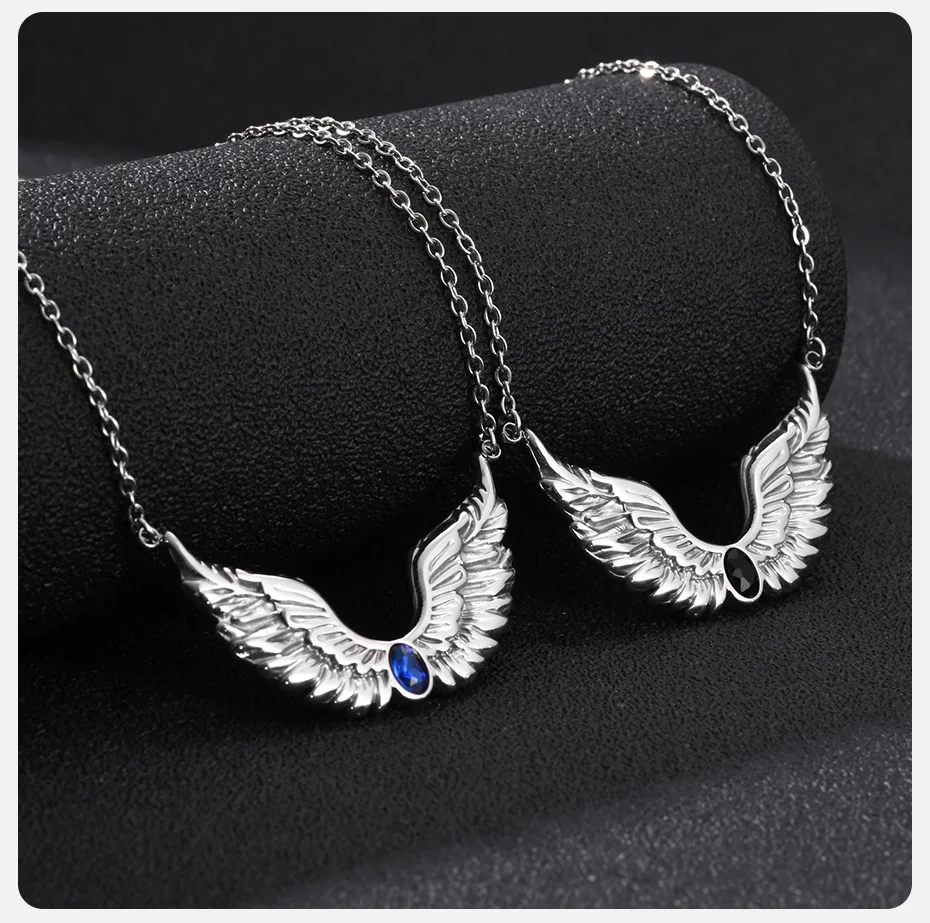Vnox Halskette mit Engelsflügel-Anhänger für Herren, Edelstahl mit eingelegtem Zirkon, verstellbare Kette, Punk-Street-Schmuck für Herren, Geburtstagsgeschenk – Detail 5