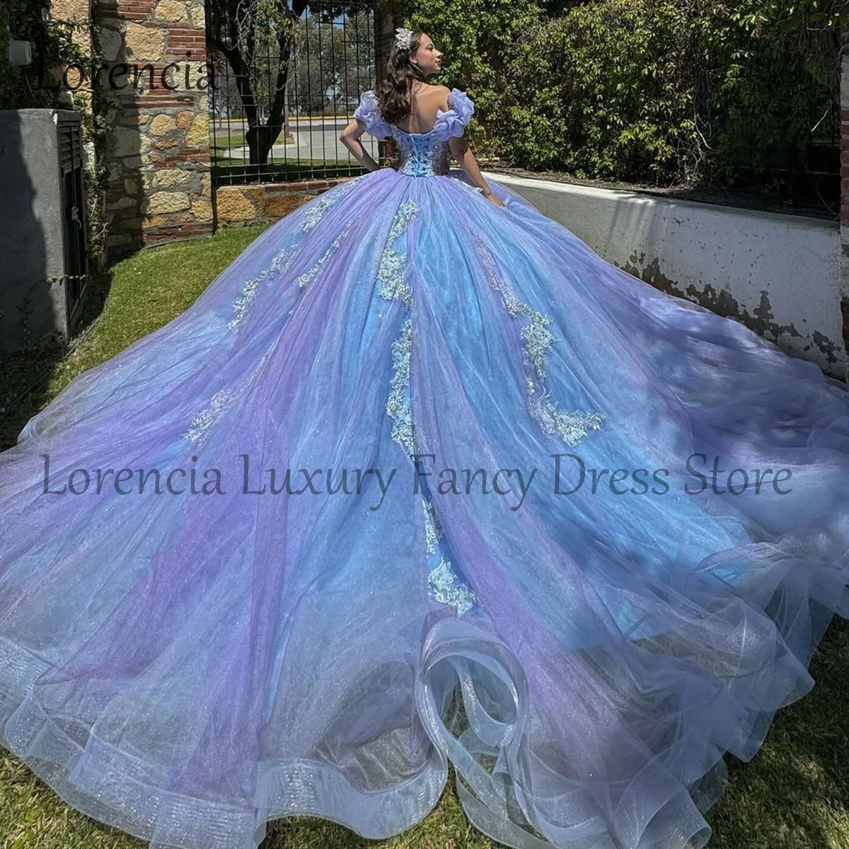 Robe de RhQuinceanera bleue mexicaine, appliques de fleurs 3D, corset perlé en cristal, Sweet 16, robes formelles éducatives, 15 ans, 2024