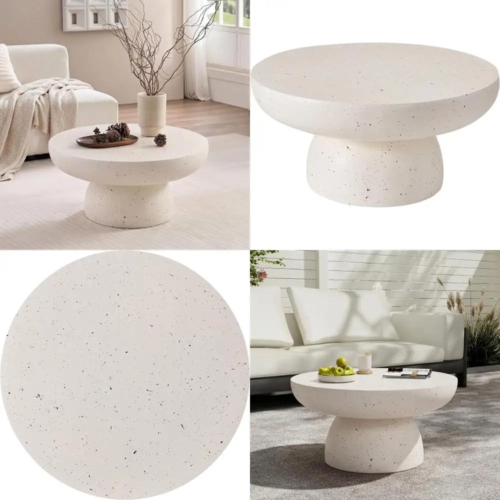 

Круглый уличный стол из белого терраццо диаметром 27,5 дюймов, подходит для использования в помещении и на улице, может использоваться как акцентный или приставной столик.