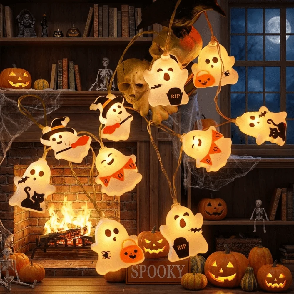 150/300 cm Ghost Decoration String Lights Battery Powered Decorative Light Halloween String Lights Atmosphere Light 10/20 LED