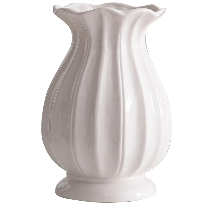 

White Nordic large mouth simple ceramic decoration dried flower vase water raising flowers living room flower arrangement