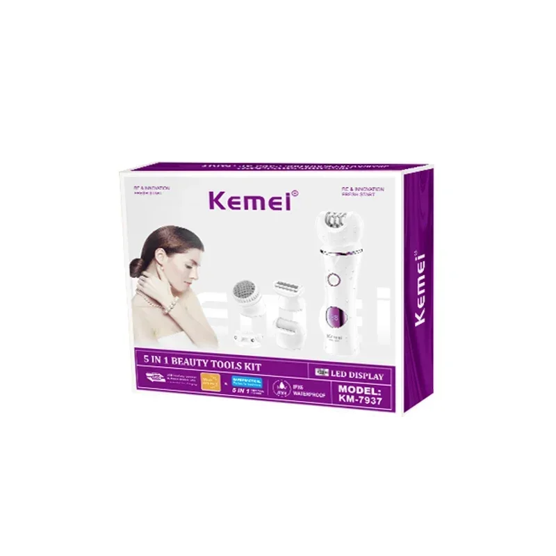 kemei KM-7937 Multi functional Five in One Portable Electric Hair Removal Device, Rechargeable Women's Body Shaver