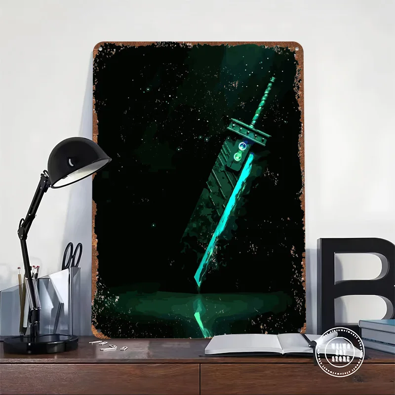 Buster Sword in Space Poster Customized Vintage Metal Signs Wall Art Retro Tin Plaque for Room Decorating Interior Custom Plate