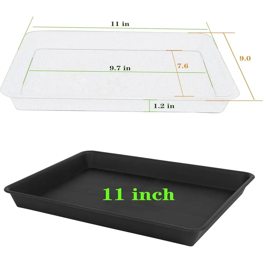 4-Pack Large Plastic Plant Drainage Saucers, Seed Starter Trays, 11x9 Inch Black