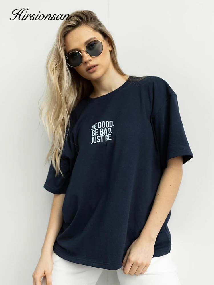 Hirsionsan Simple Loose Letter Printed T-shirt For Women 2023 Summer Soft Short Sleeve Basic Tees Trendy Streetwear Female Tops