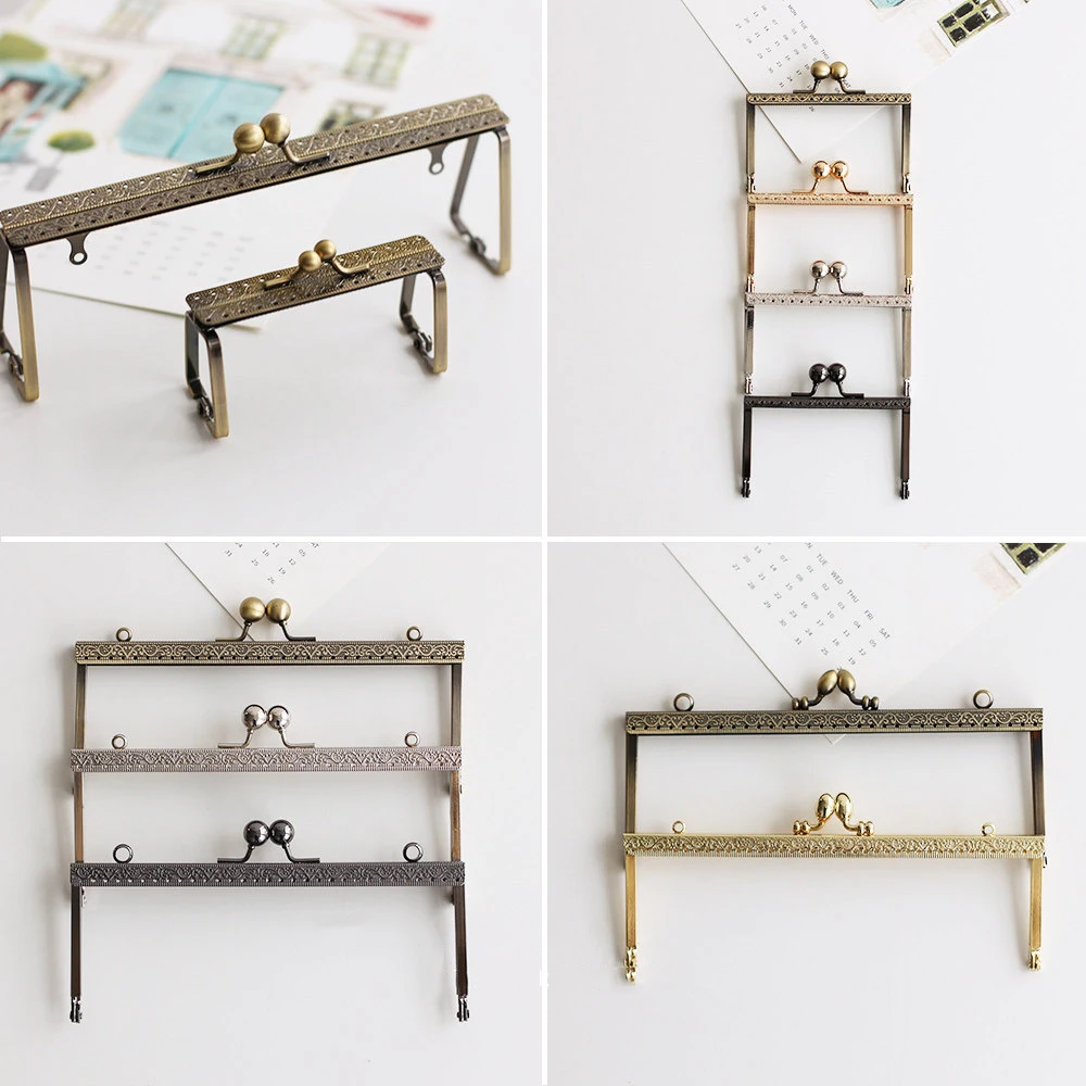 5/10Pcs 19cm Square Embossed Metal Bag Handle Purse Frame Kiss Clasp DIY Sewing Brackets Wallet Handles Hardware Accessories