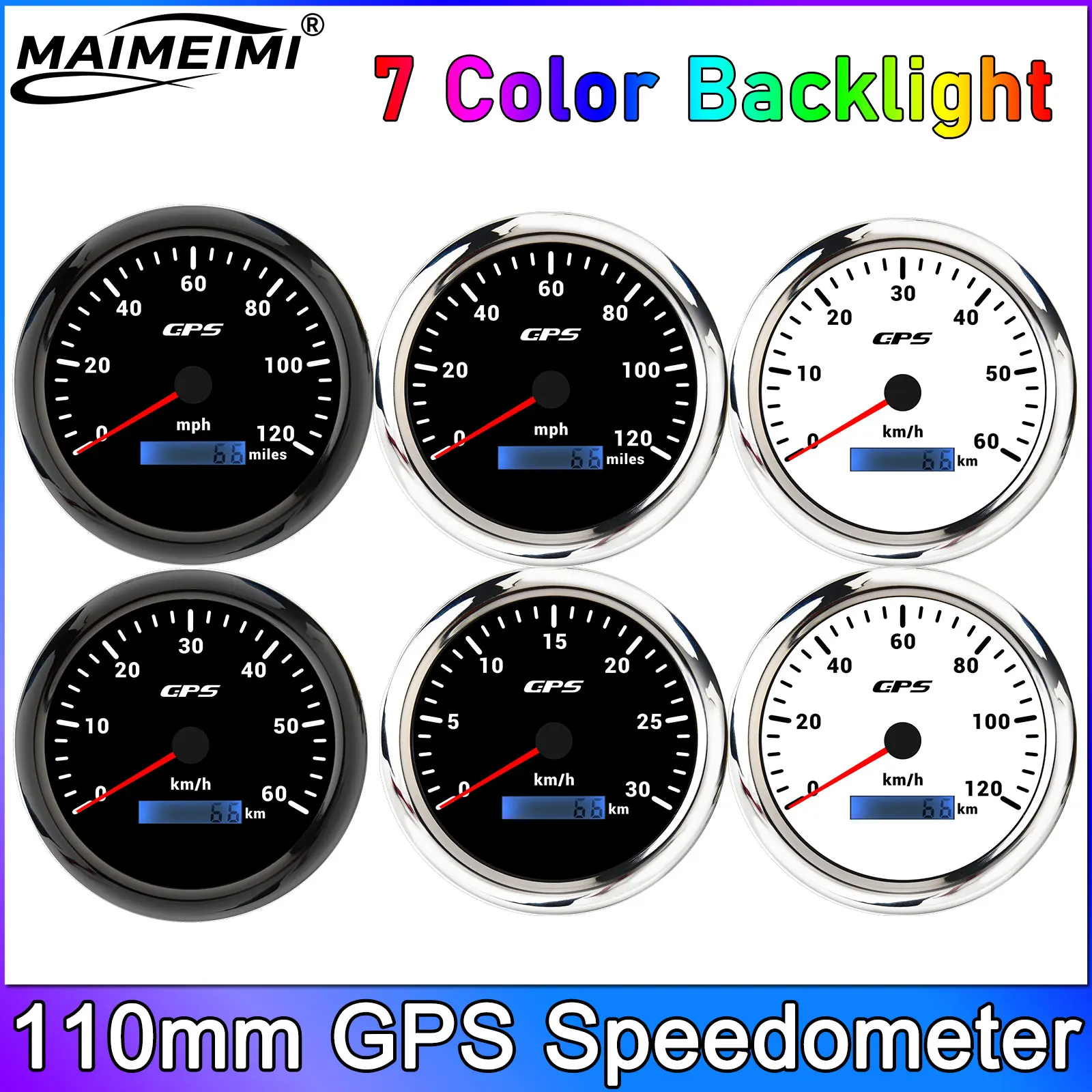 

﻿ 7 Color LED 110MM GPS Speedometer Universal Gauge 30/60/80/120/200KMH 160MPH Speed Gauge Meter For Motorcycle Marine Boat Car