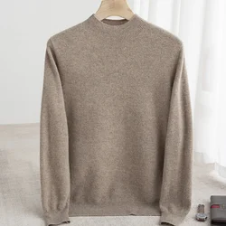 Sweater 100% pure wool semi-high neck loose sweater autumn and winter warm bottoming sweater