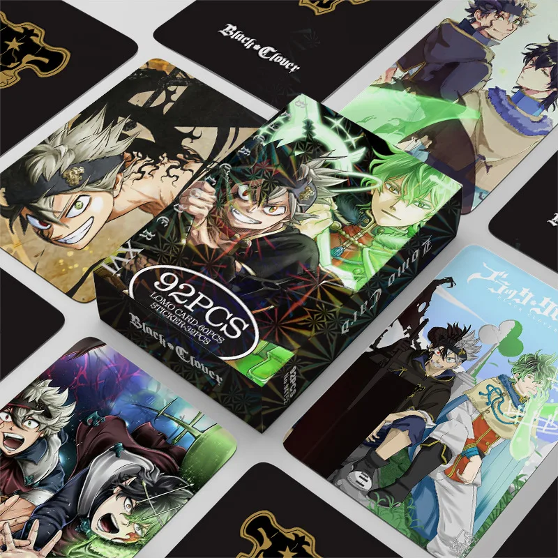 92Pcs/Set Black Clover Series Lomo Cards Asta Yuno Grinbellor Noell Silva HD Printd Photocards And Stickers Collection Gifts