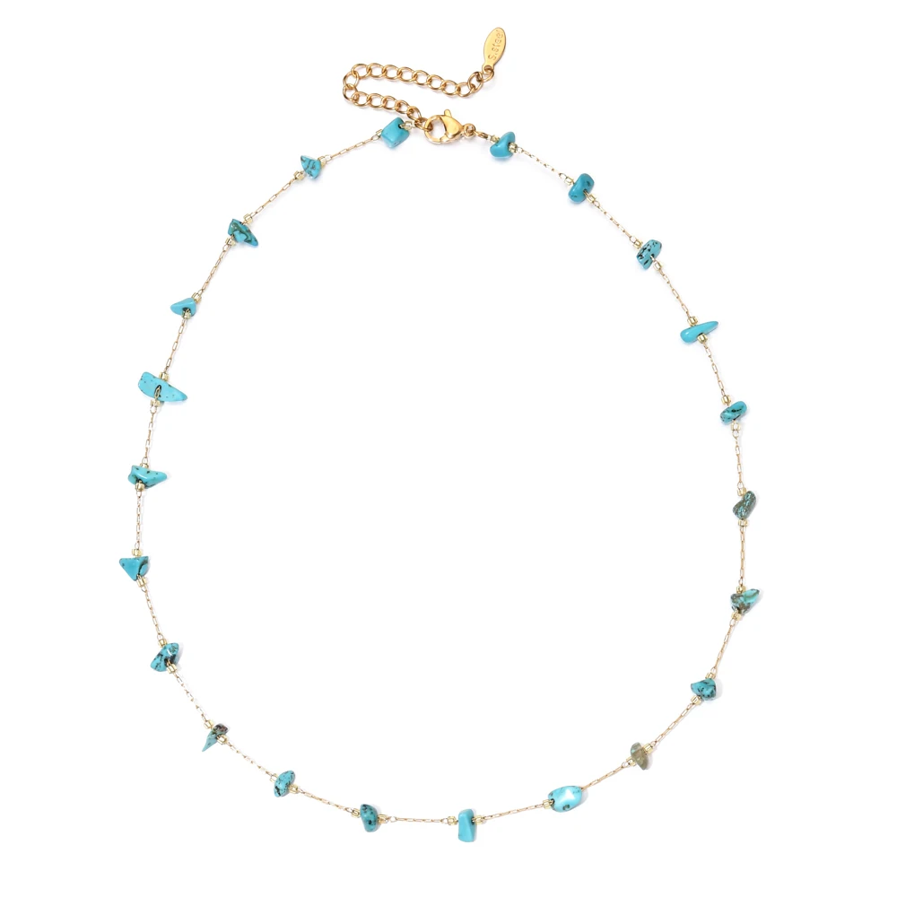 Natural Chips Stone Crystal Necklace Stainless Steel Chain Irregular turquoises Choker Necklace Chakra