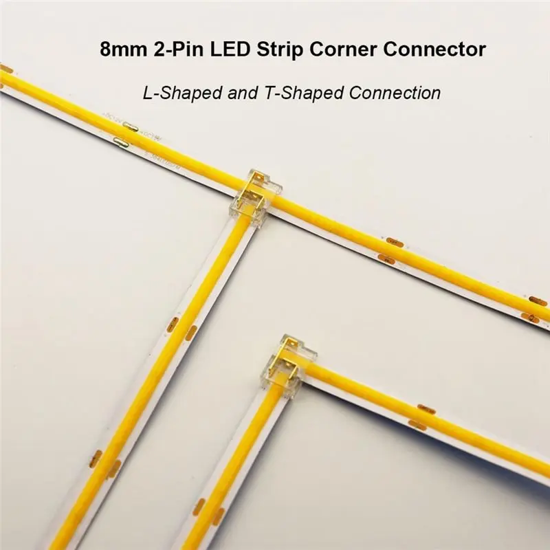 AB15-مشابك بدون لحام لموصلات شريط LED - طقم 8 مم 2 دبوس 20 قطعة لشرائط إضاءة SMD/COB بلون واحد