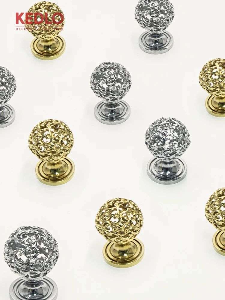 Brass round ball hollow carving creative Knob cabinet drawer wardrobe French cream style bright silver gold handle