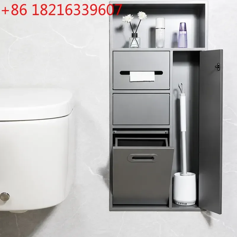 YAOStainless Steel Recessed Toilet Niche with Hidden Trash Can and Tissue Box Holder Wall Mounted Bathroom Storage Organizer