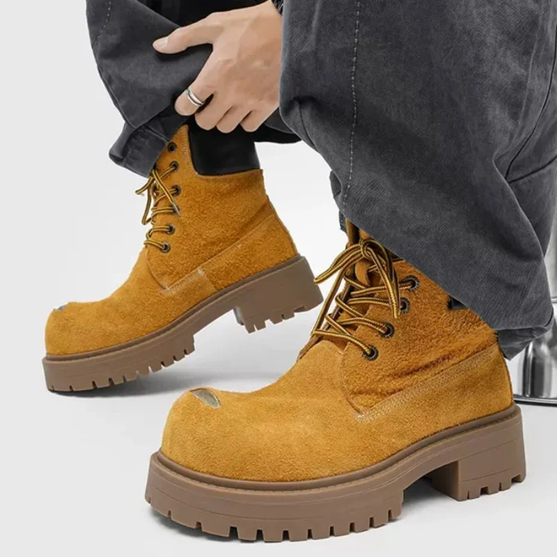 Big Head Men's Boots Suede Boots For Men Thick Bottom Height-increasing Motorcycle Boots Classic Outdoor Men Boots Workwear Shoe