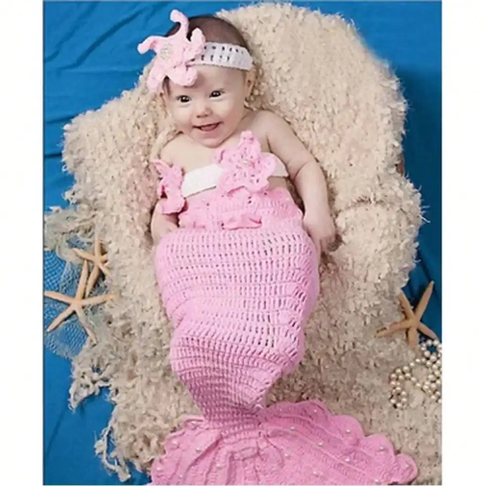 Gestricktes Meerjungfrau-Outfit für Neugeborene mit Stern-Stirnband. Baby-Fotografie-Requisite, posierendes Kostüm, Babyparty-Geschenk.