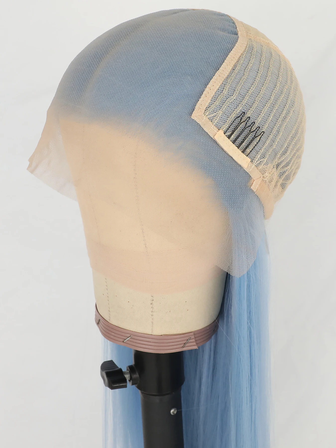 Pelucas frontales largas y rectas para mujeres negras, cabello sintético prearrancado, parte libre, azul claro