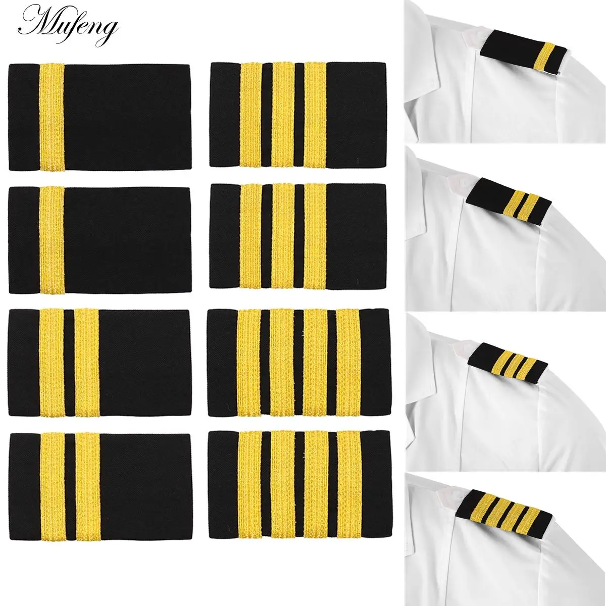 1 Pair Traditional Professional Pilot Uniform Epaulets Performance Shoulder Badges DIY Clothes Decor with Gold/Silver Stripes