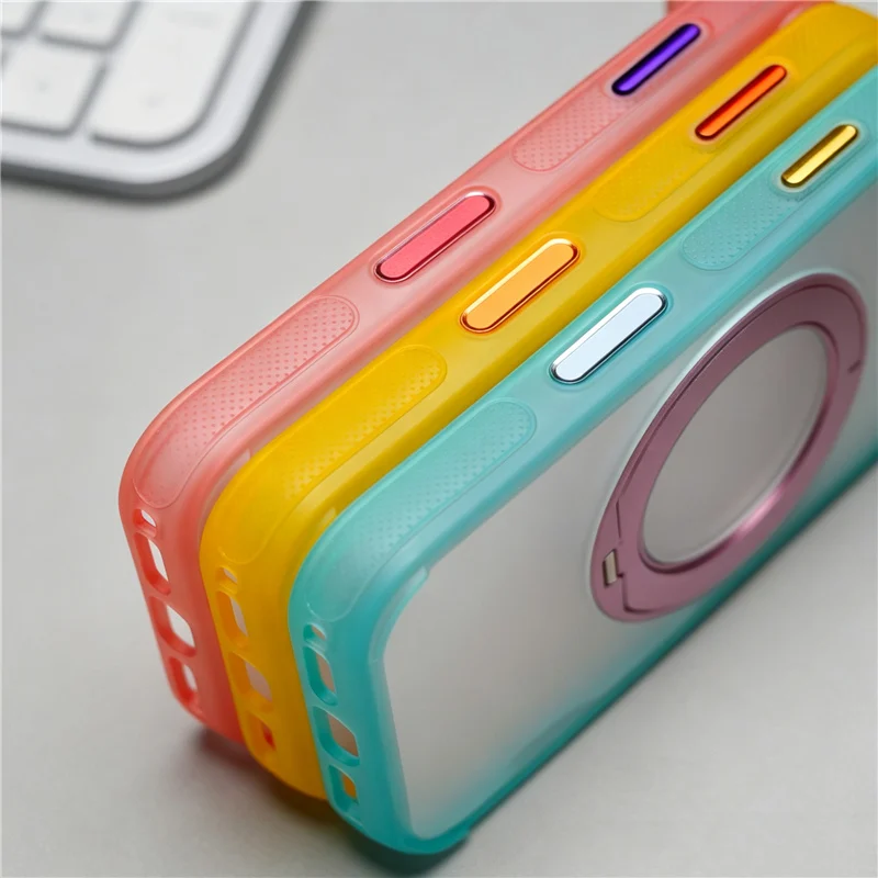 360 Degree Rotating Magnetic Bracket Case For iPhone 17Pro Max 17Pro For Magsafe AI Touch Camera Button Matte Hard Holder Cover