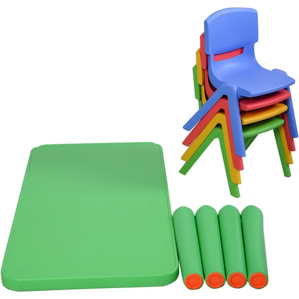 Set di mobili per bambini, Set di attività di apprendimento e gioco in plastica, sedie impilabili colorate, Set di mobili per bambini da tavolo portatili