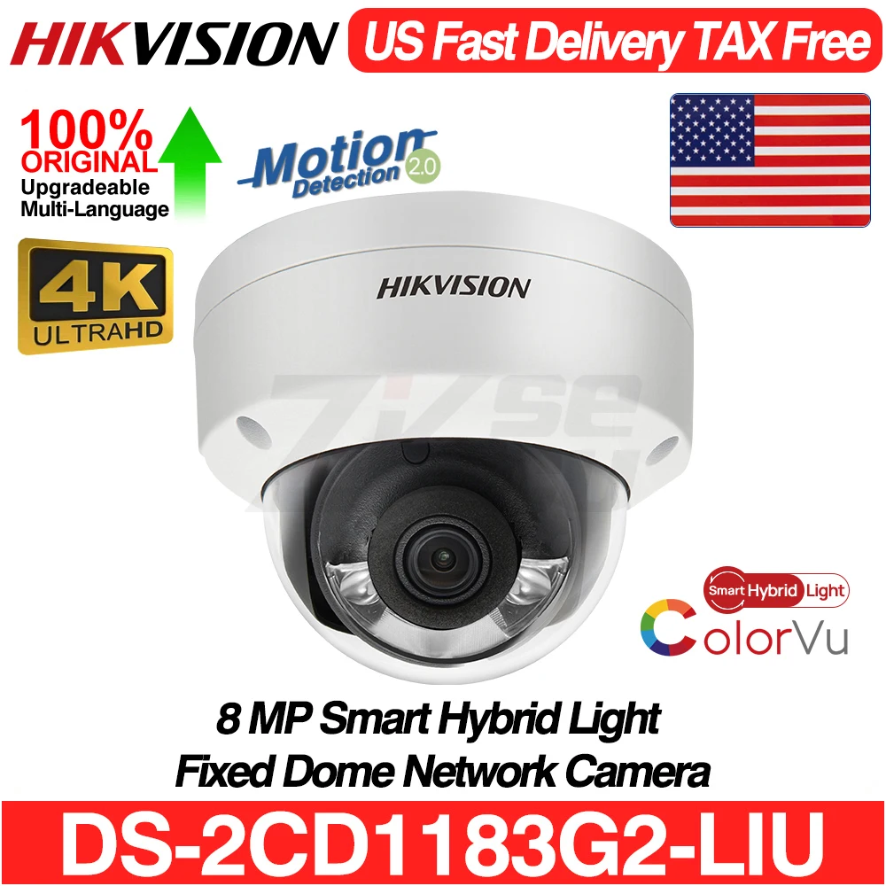 

Hikvision 8MP ColorVu Smart Hybrid Light IP Camera DS-2CD1183G2-LIU MD 2.0 Human&Vehicle Detect MIC SD Slot IP67 POE CCTV IPC