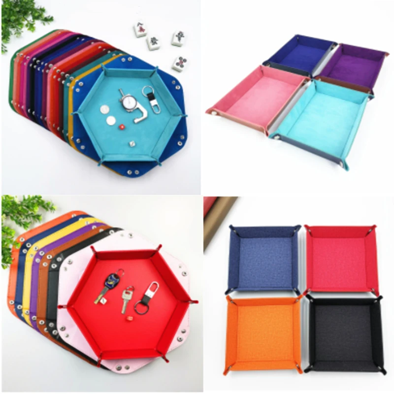 Creative PU Leather Valet Trinket Folding Tray Collapsible Phone Key Wallet Coin Desktop Storage Sundries Box Bins Accessories