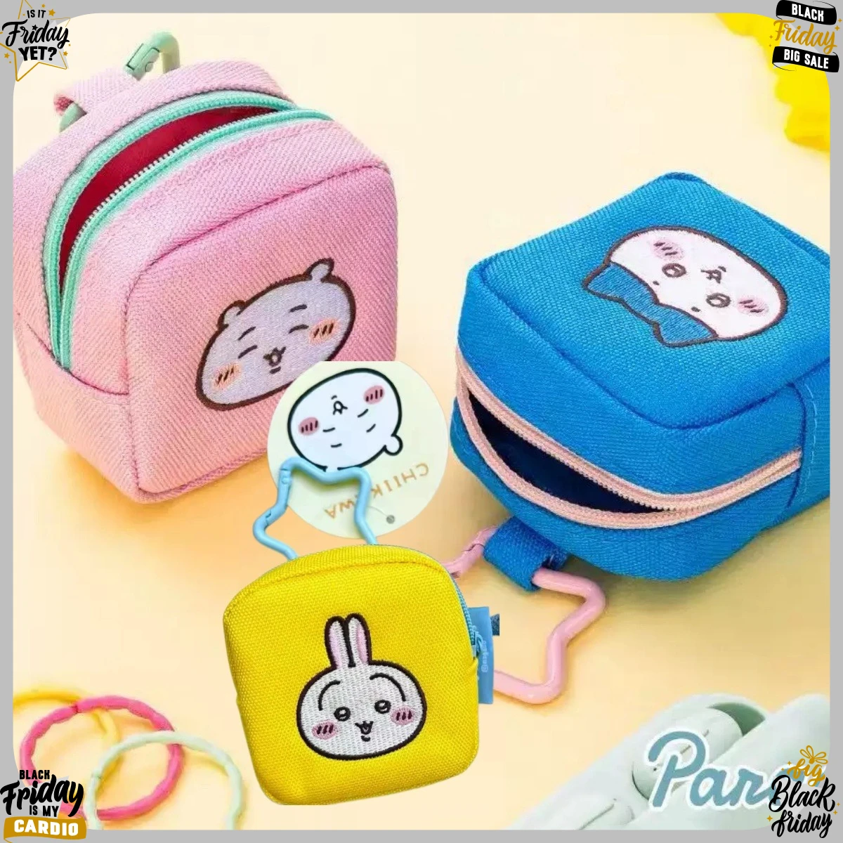 

Chiikawa Anime Square Coin Purse, Cartoon Hachi Usagi Embroidered Headphone Bag, Keychain Bag Organizer