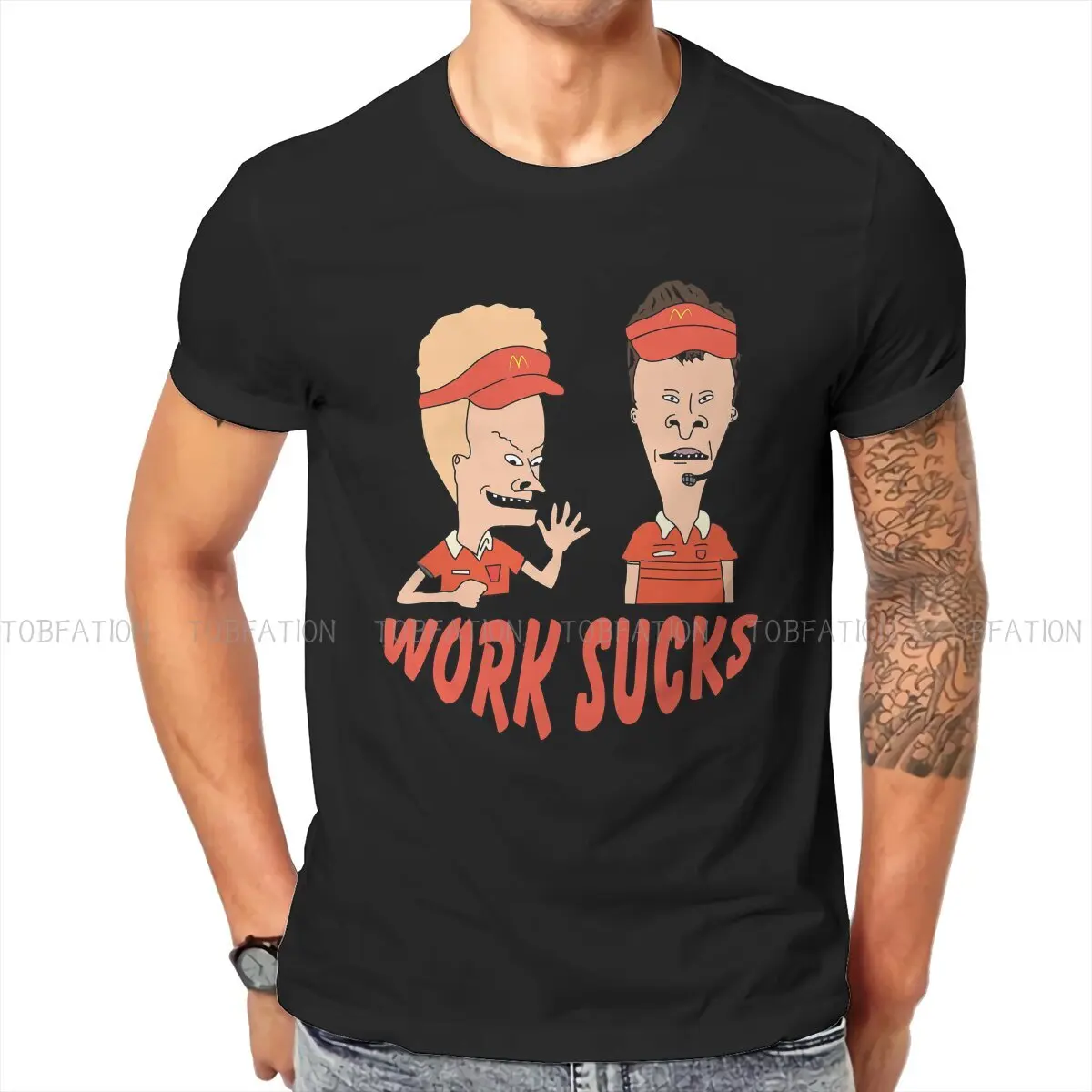 Beavis and Butthead Funny Sarcastic Cartoon Work Sucks T Shirt Harajuku Gothic Polyester Men\'s Tshirt O-Neck Men Clothes