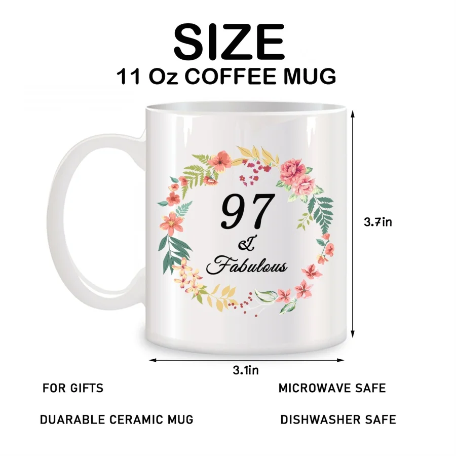 97th Fabulous Birthday Mugs For Mom Dad Husband Wife Brother Sister Birthday Novelty Coffee Ceramic Tea Cups White 11 oz