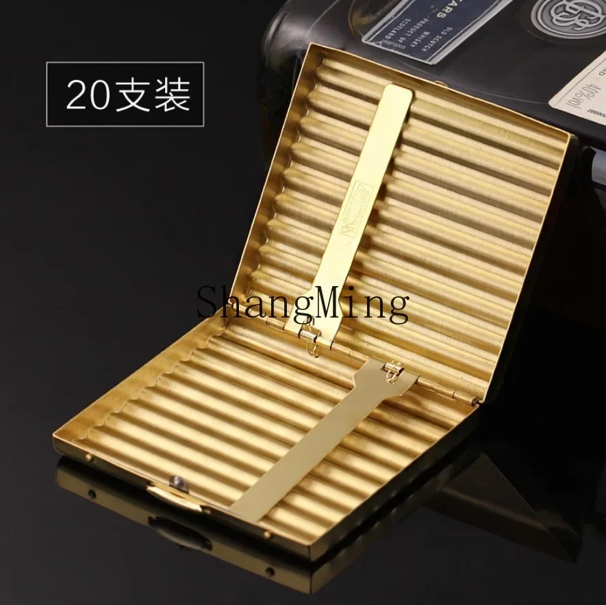 

CL Dual Gun Men's Cigarette Case Portable 20 Pack 70mm Hand Roll Cigarette Metal Copper Corrugated Gift Box