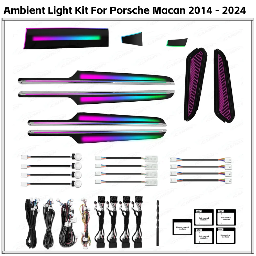 

64 Colors Dynamic Ambient Lighting for Porsche Macan 2014 - 2024 Interior LED Atmosphere Light Decoration Accessories