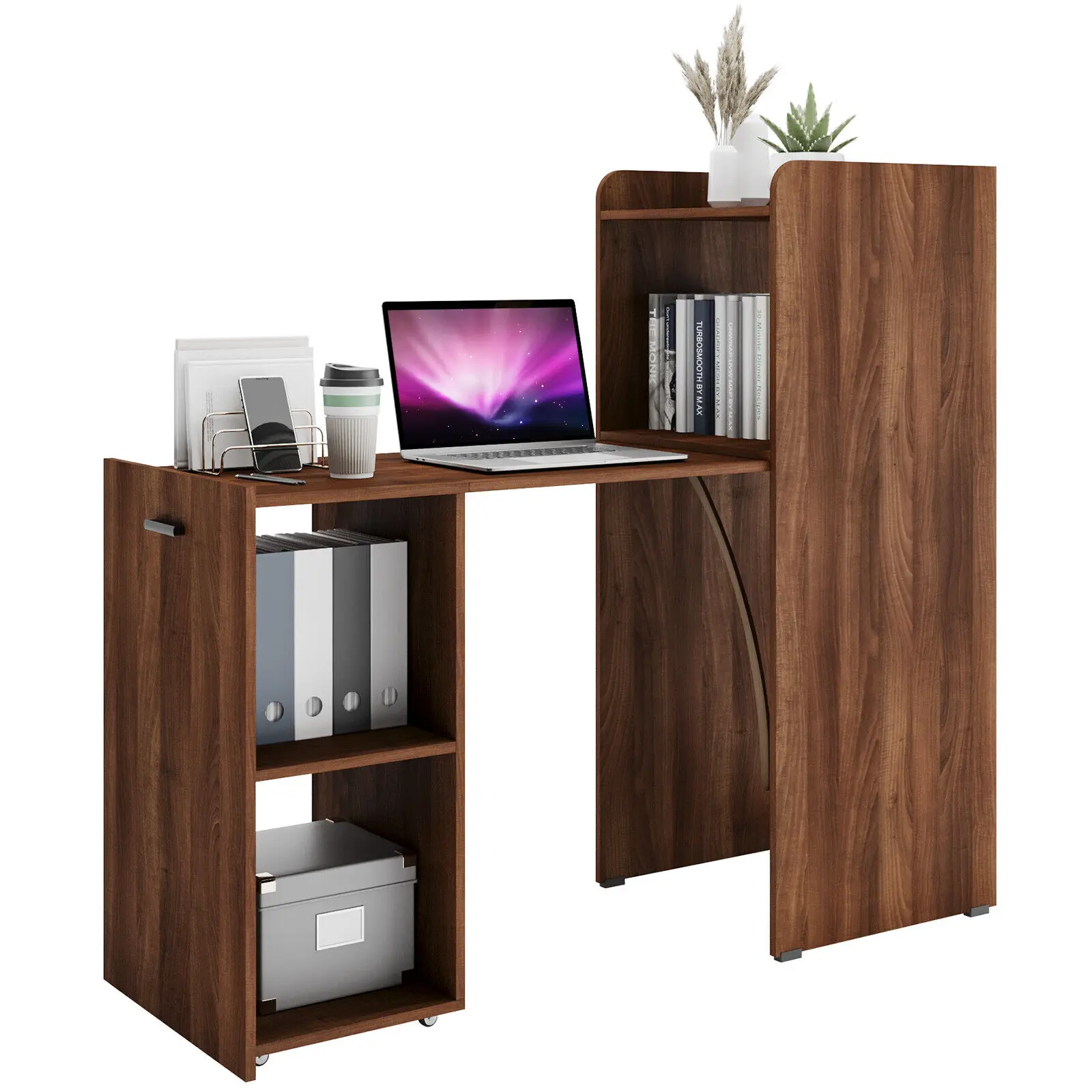 Costway Extendable Computer Desk Reversible Home Office Desk Study Writing Desk Brown