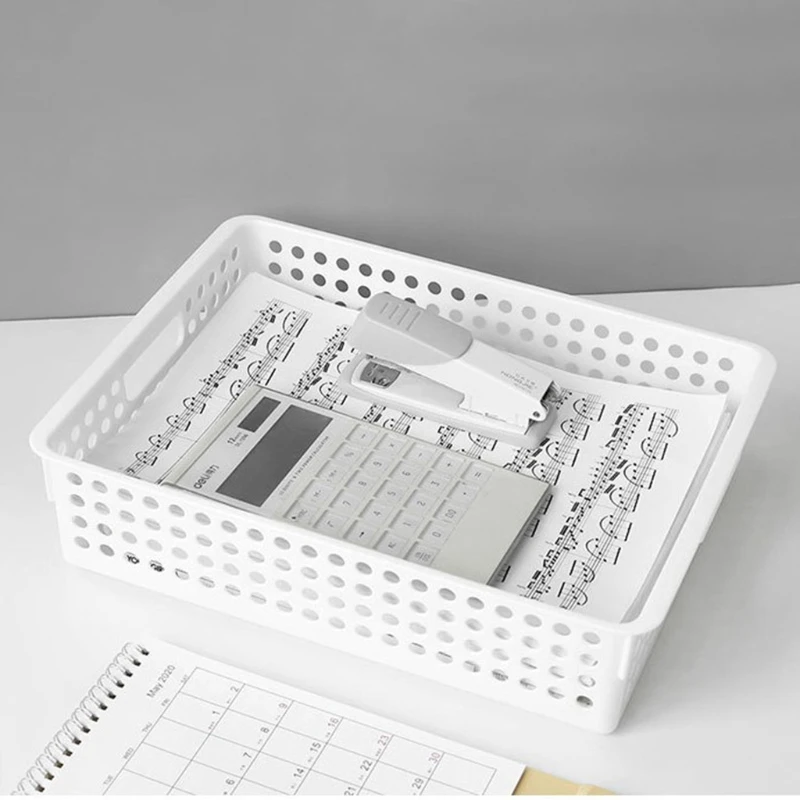 

Plastic Storage Basket File Tray Tabletop Document Magazine with Handles for Home Office Pantry