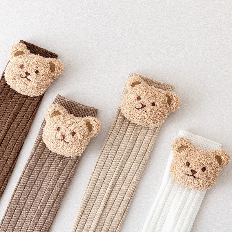 New Cute Kids Bear Stockings Korean Unisex Baby Knee High Socks Cotton Knitt Long Socks for Boys Girls 0-12years Old