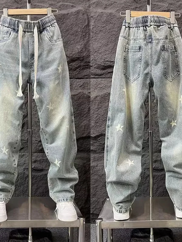 

Мужские джинсы прямого кроя в американском стиле High Street, новые летние свободные модные повседневные длинные брюки в стиле ретро, широкие брюки длиной до пола