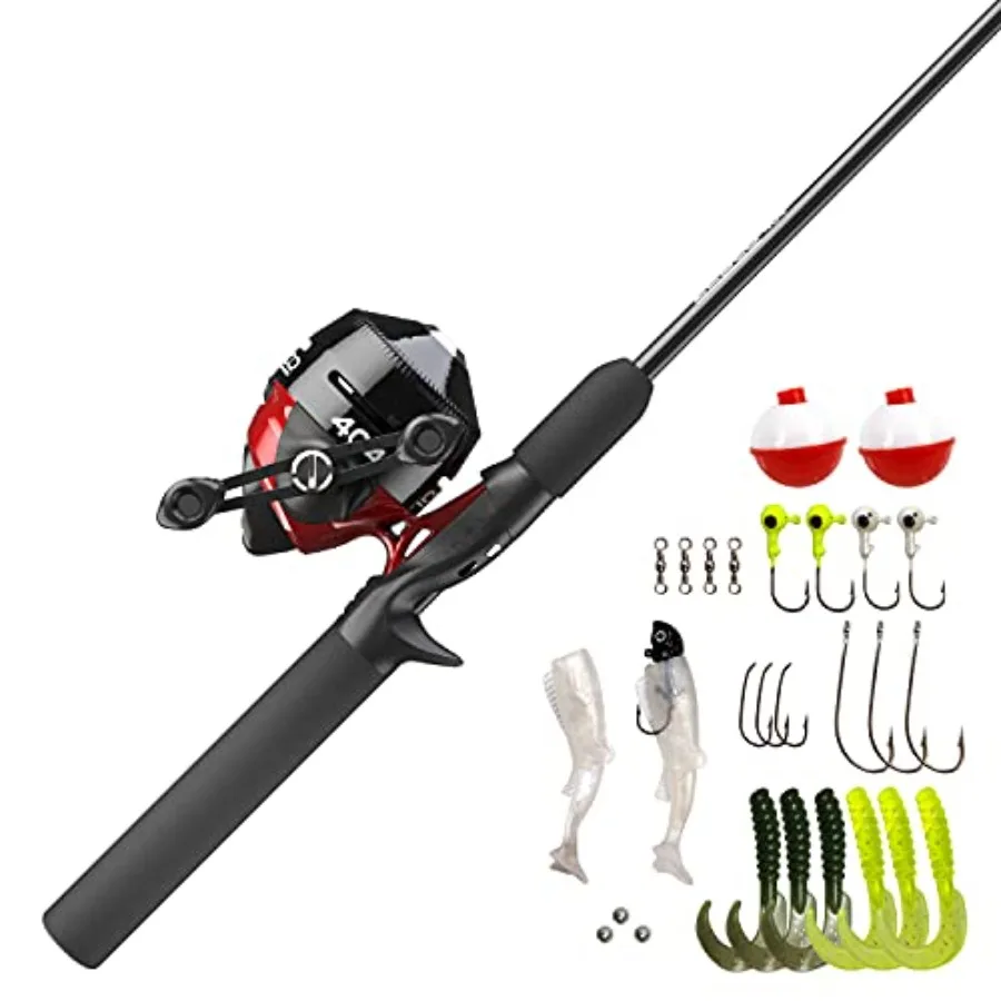 

404 Spincast Reel and Fishing Rod Combo 5'6 2-Piece Durable Fiberglass Rod with EVA Handle Quickset Anti-Reverse Reel with Buil