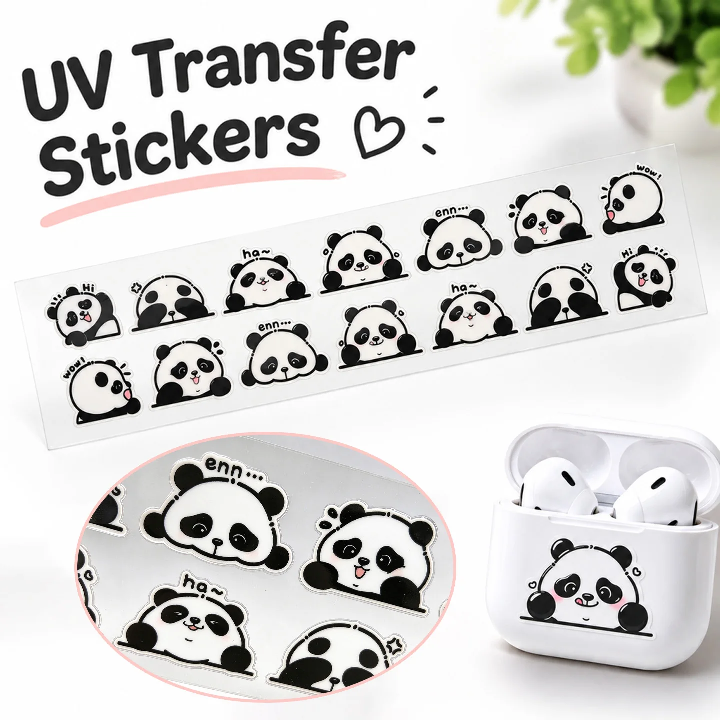 Cute Panda UV Transfer Stickers Crystal Glossy Permanent Decals DIY Decor Water Bottle Phone Case Motorcycle Helmet Storage Box