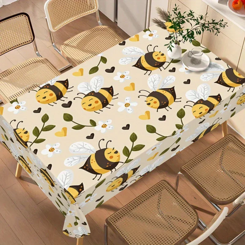 One polyester tablecloth, with a bee theme, featuring yellow bee patterns.