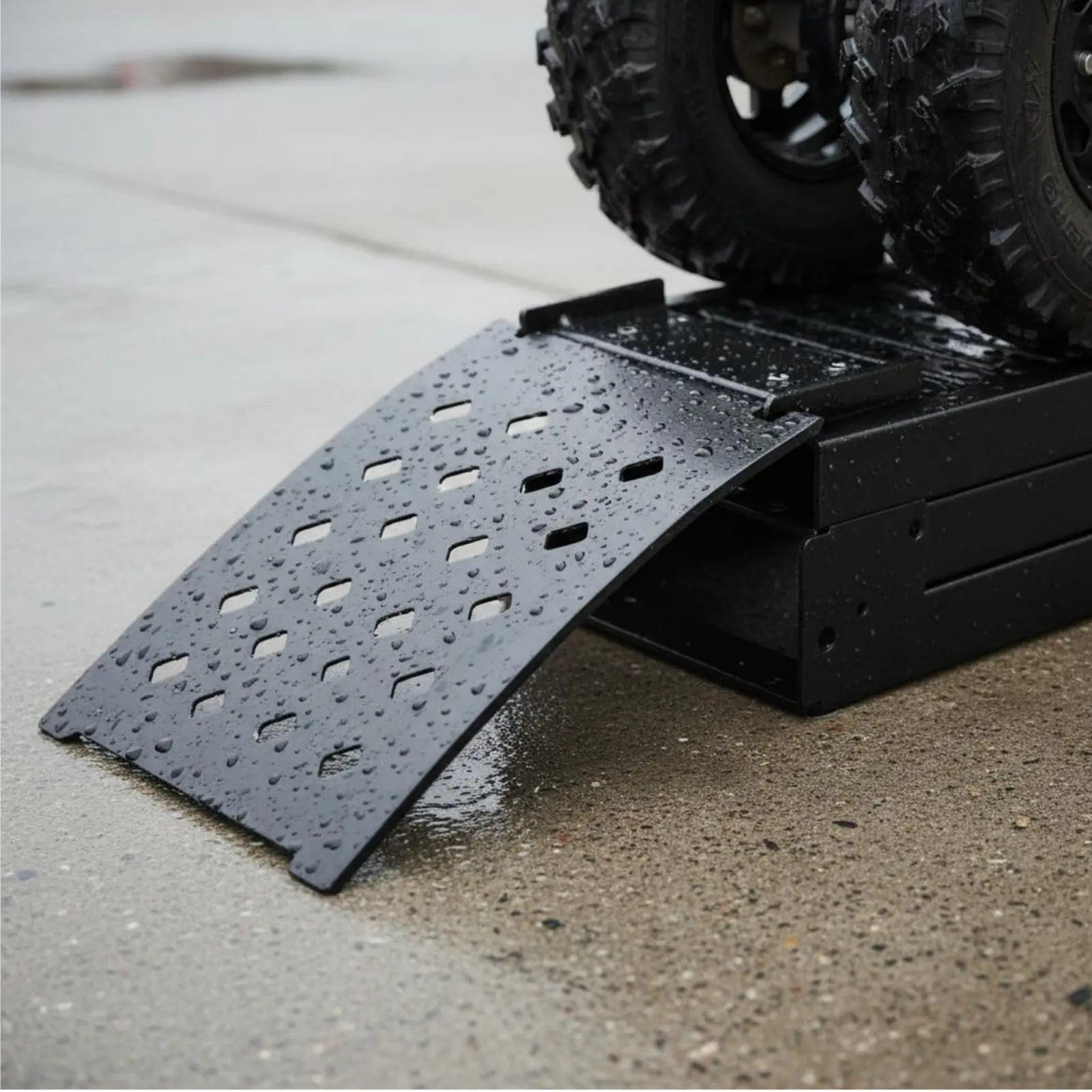Foldable Steel Ramp High Load Capacity Three-Fold ATV Loading Ramp Hauling Accessory Includes Safety Chains for Landscapers