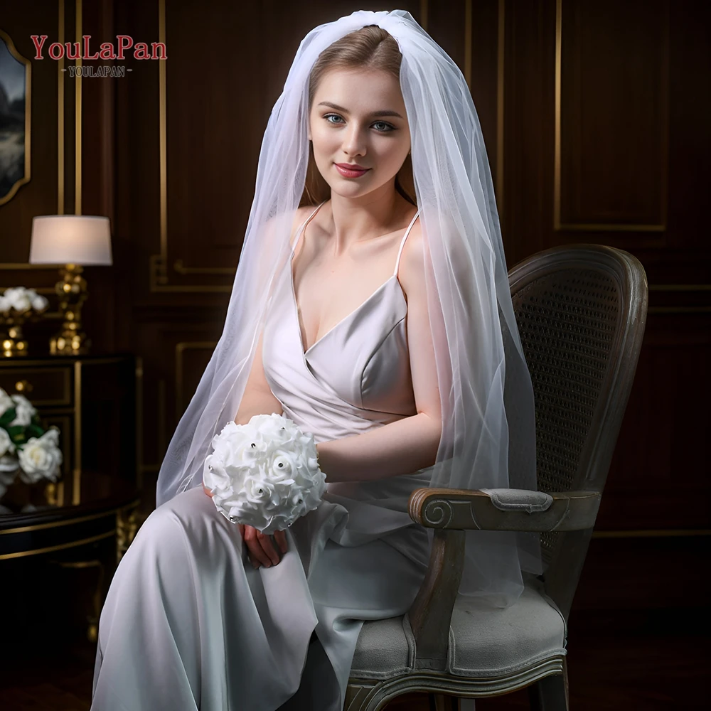 YouLaPan V14 White Ivory 1 Layer Wedding Veil with Comb Veil for Bride Accessories Wedding Veiled Women Clothes Veil Short