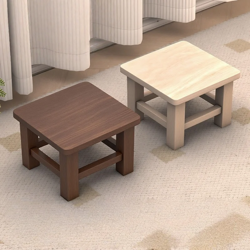 Japanese Solid Wood Stools Household Low Stools for Shoe Changing Stool Living Room Vintage Chairs Teak Square Stools image 3